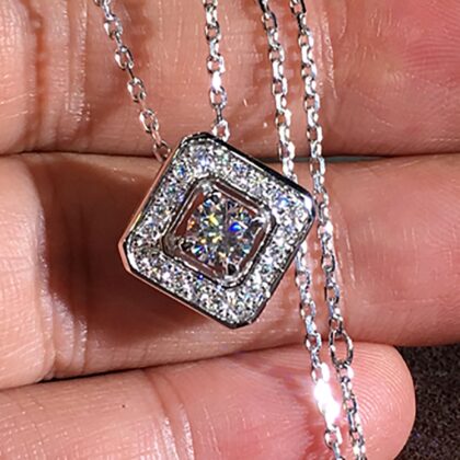 Artania Square Crystal Halo Pendant Necklace