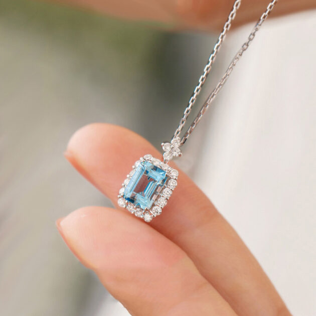 Artania Blue Radiance Halo Pendant Necklace