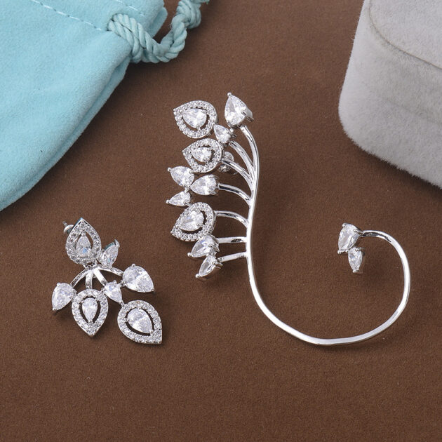 Artania Celestial Diamond Leaf Cuff and Earring Set