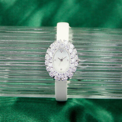 Artania Luxe White Ribbon Crystal Halo Watch