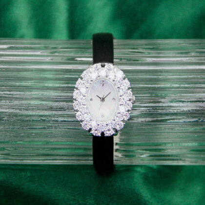 Artania Luxe Black Ribbon Crystal Halo Watch